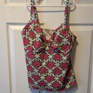 Lands' End Pink and Green Floral Camisole